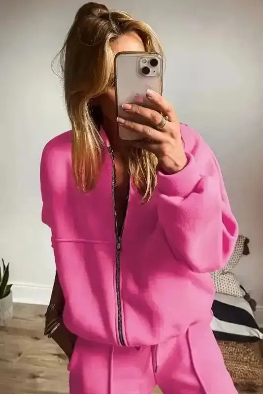 Two Piece Pant Sets Vivid Pink Zip & Tie Tracksuit Set