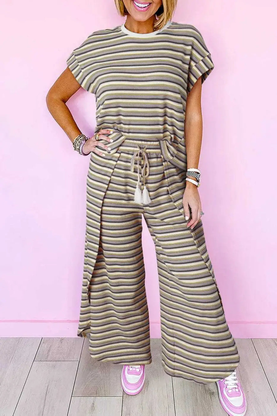 Two Piece Pants Sets Black Stripe / S / 95%Cotton+5%Elastane Funky Stripes Wide Leg Pants Set