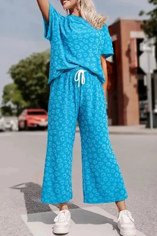 Two Piece Pants Sets Blue / S / 95%Polyester+5%Elastane Leopard Jacquard Pants Set