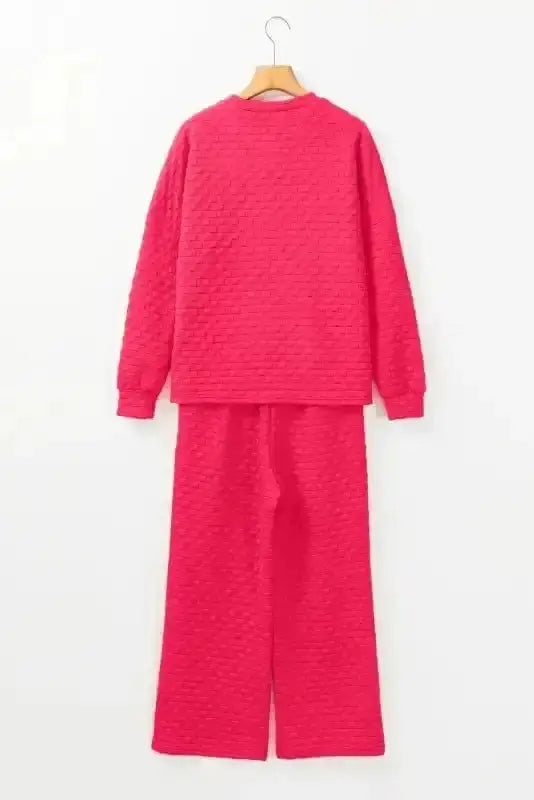 Strawberry pink checkered pants set back view — Fashionfitz UK