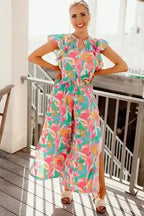 Two Piece Pants Sets Floral Top and Pants Co-ord Set