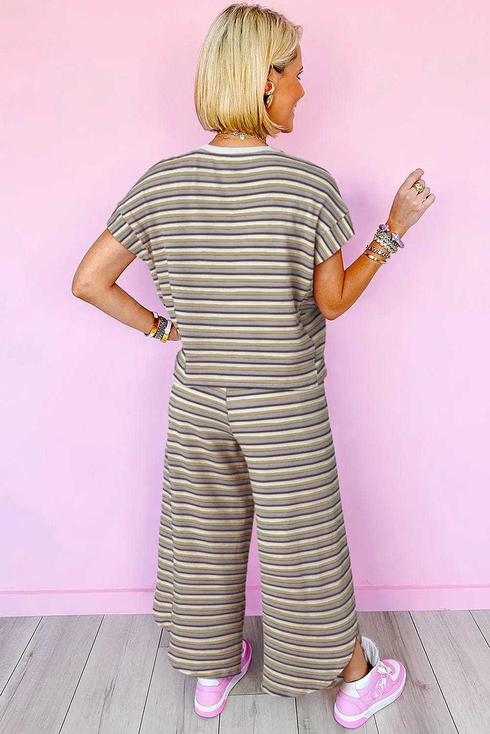 Two Piece Pants Sets Funky Stripes Wide Leg Pants Set