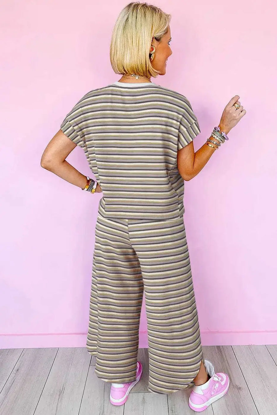 Two Piece Pants Sets Funky Stripes Wide Leg Pants Set