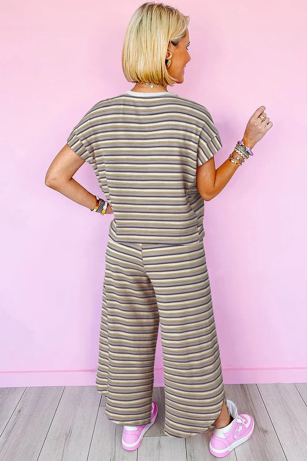 Two Piece Pants Sets Funky Stripes Wide Leg Pants Set
