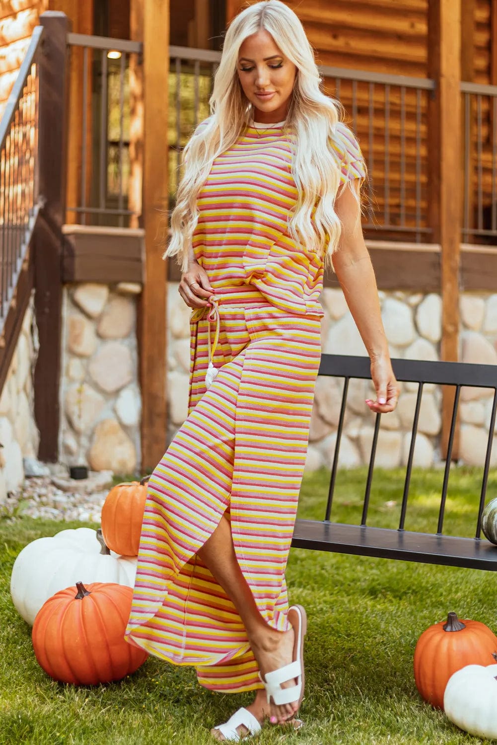 Two Piece Pants Sets Funky Stripes Wide Leg Pants Set