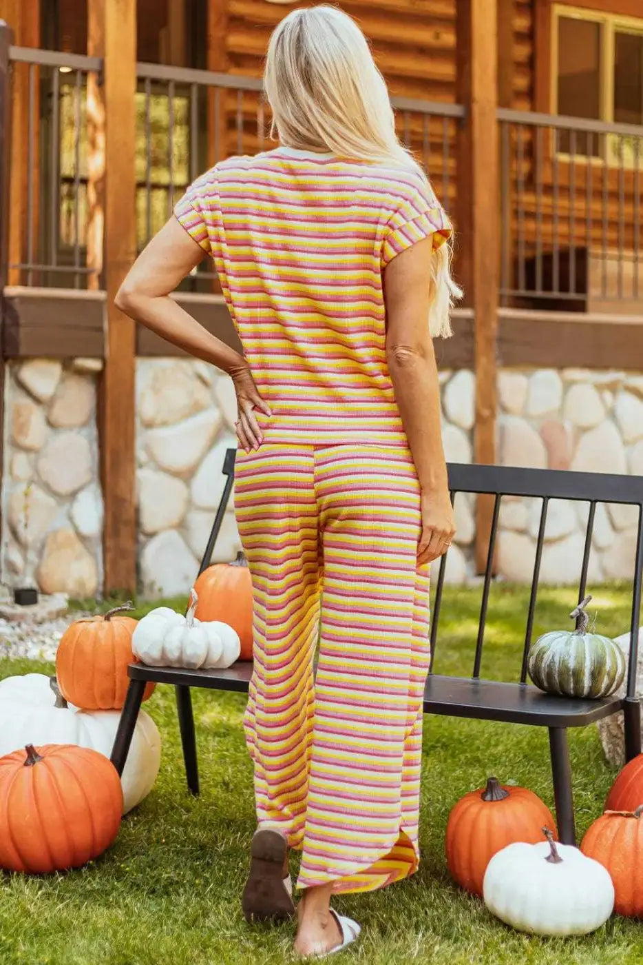 Two Piece Pants Sets Funky Stripes Wide Leg Pants Set