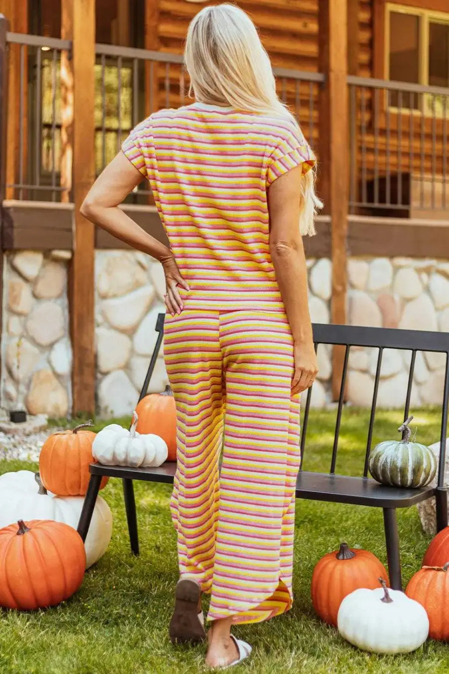 Two Piece Pants Sets Funky Stripes Wide Leg Pants Set