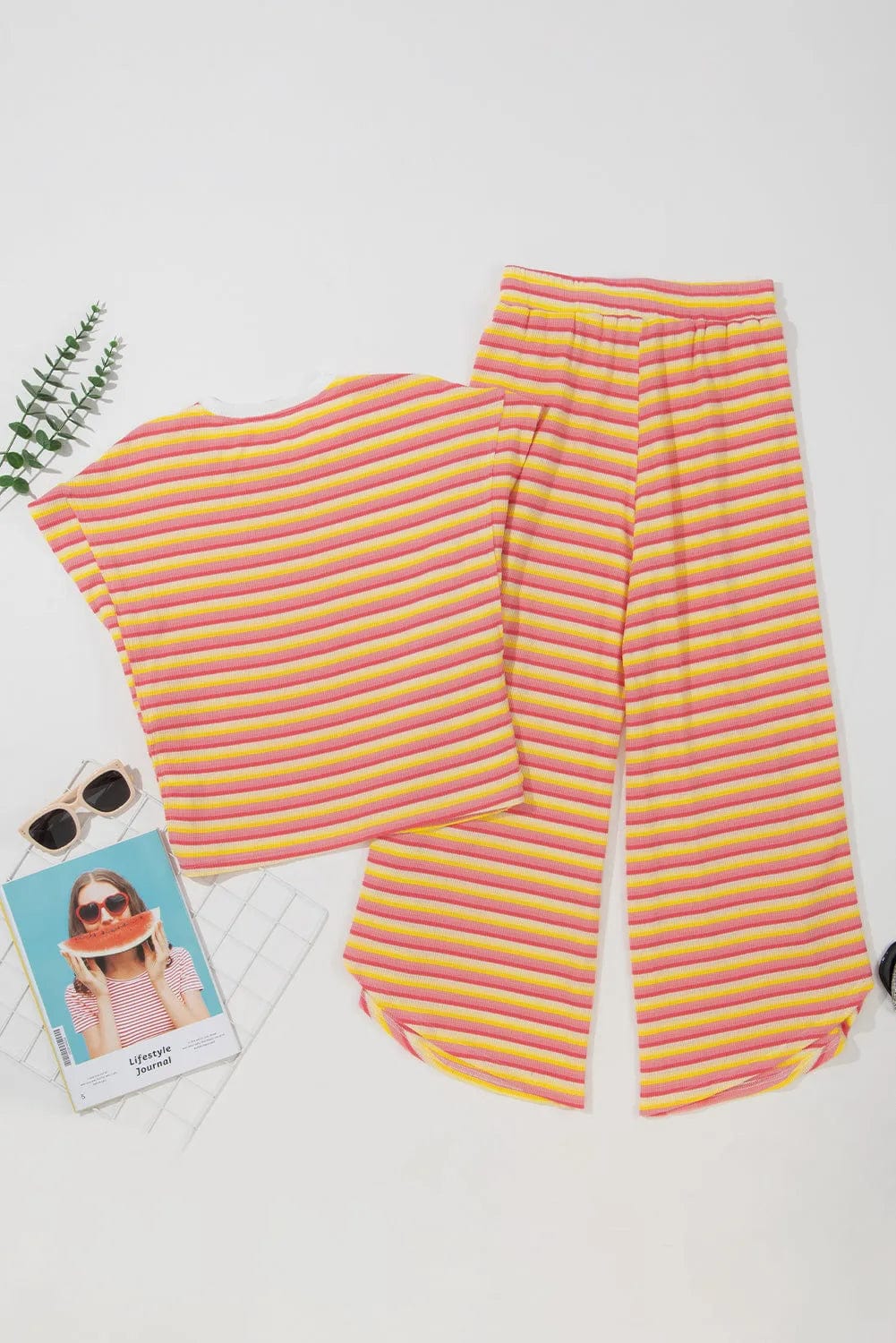 Two Piece Pants Sets Funky Stripes Wide Leg Pants Set