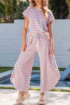 Two Piece Pants Sets Funky Stripes Wide Leg Pants Set