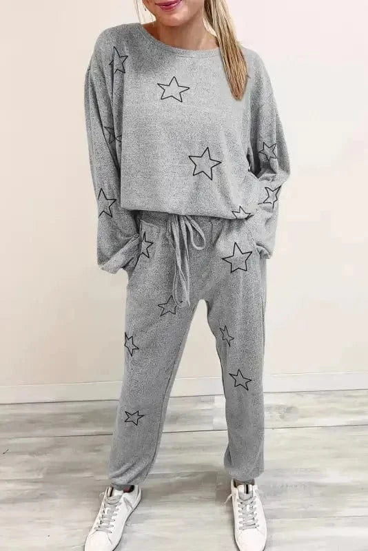 Two Piece Pants Sets Gray / S / 95%Polyester+5%Elastane Stars High Waist Lounge Set