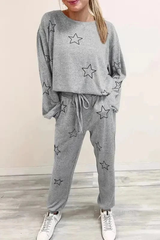 Two Piece Pants Sets Gray / S / 95%Polyester+5%Elastane Stars High Waist Lounge Set