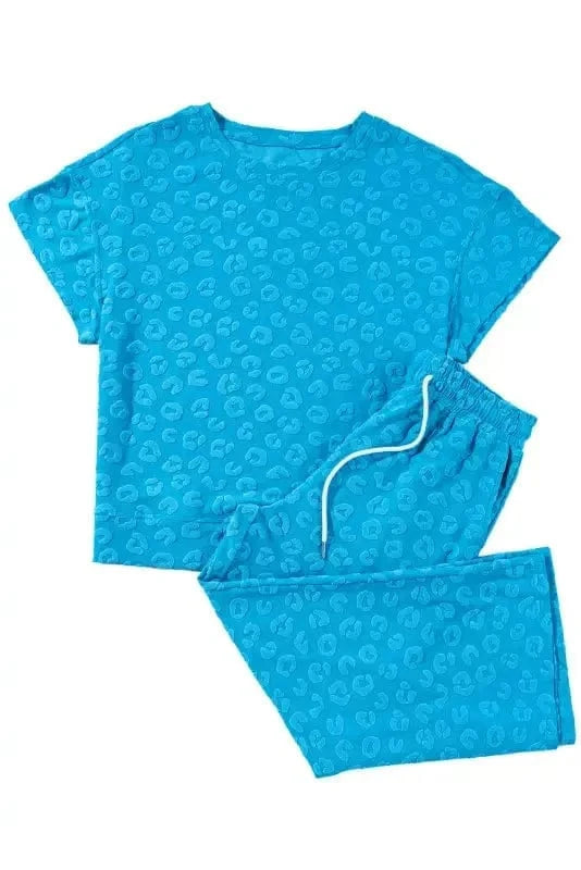 Two Piece Pants Sets Leopard Jacquard Pants Set