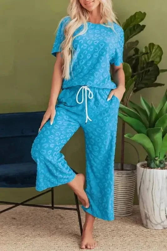 Two Piece Pants Sets Leopard Jacquard Pants Set