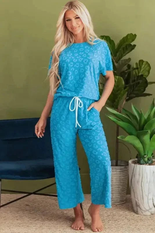 Two Piece Pants Sets Leopard Jacquard Pants Set