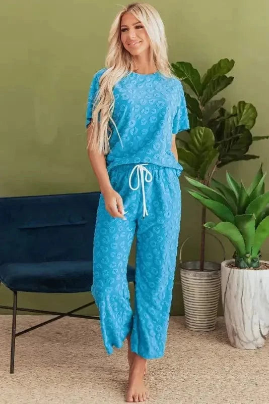 Two Piece Pants Sets Leopard Jacquard Pants Set