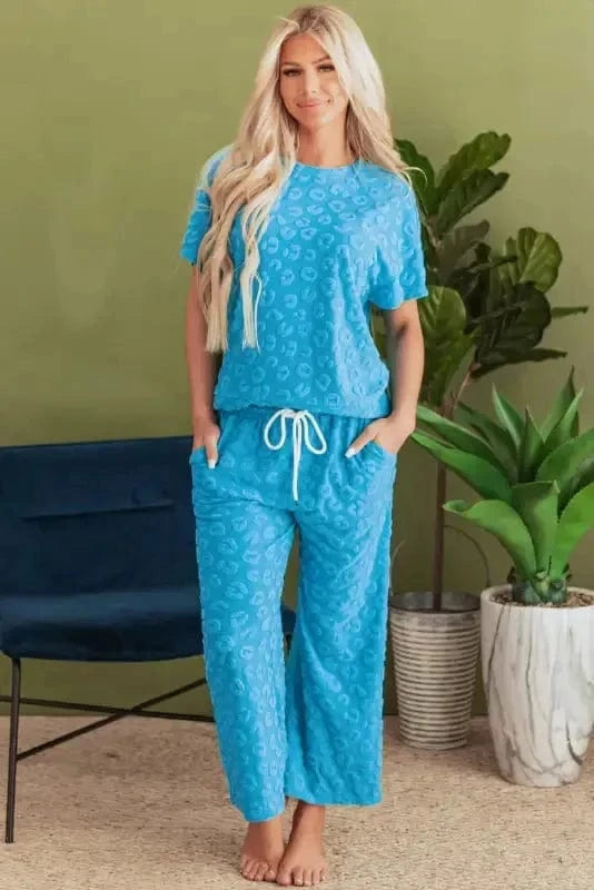 Two Piece Pants Sets Leopard Jacquard Pants Set