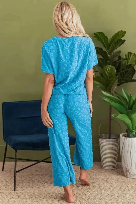 Two Piece Pants Sets Leopard Jacquard Pants Set