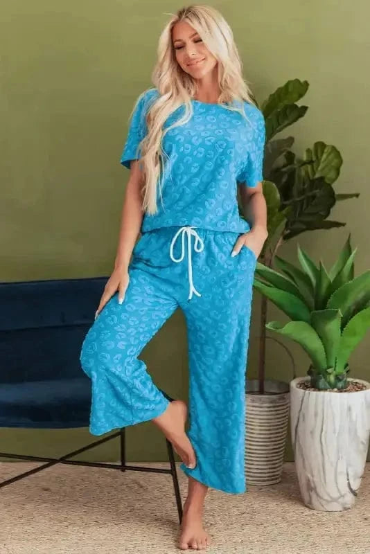 Two Piece Pants Sets Leopard Jacquard Pants Set
