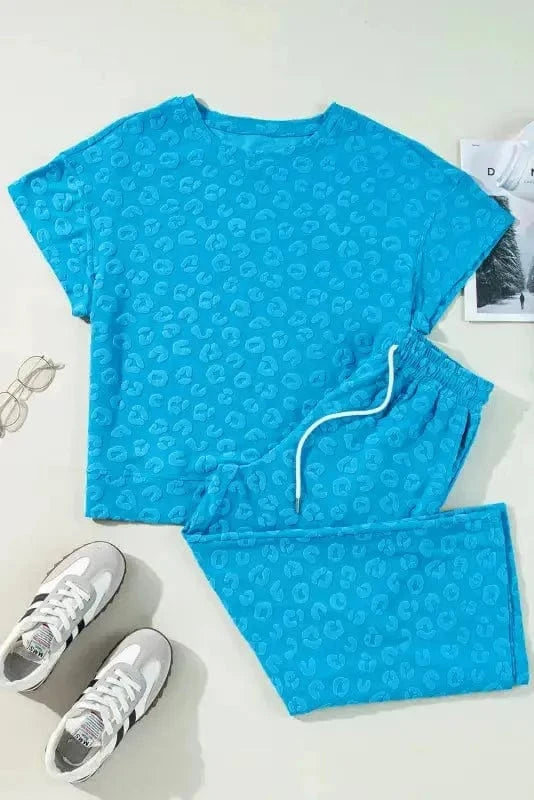 Two Piece Pants Sets Leopard Jacquard Pants Set