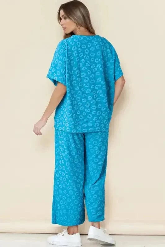 Two Piece Pants Sets Leopard Jacquard Pants Set