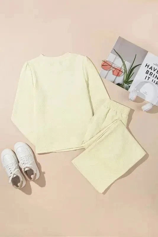 Two Piece Pants Sets Puff-Sleeve Top with Coordinated Pants