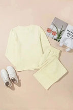 Two Piece Pants Sets Puff-Sleeve Top with Coordinated Pants