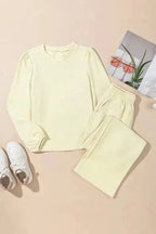Two Piece Pants Sets Puff-Sleeve Top with Coordinated Pants