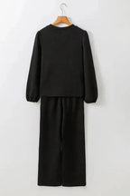 Two Piece Pants Sets Puff-Sleeve Top with Coordinated Pants