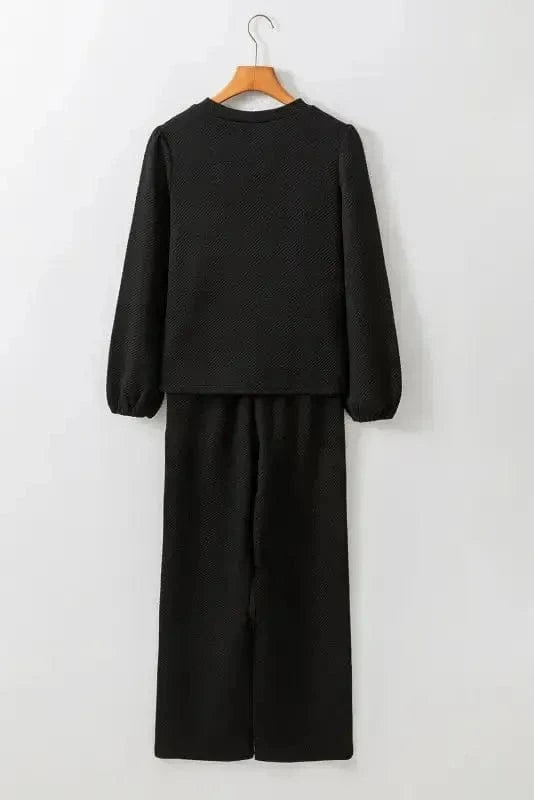 Two Piece Pants Sets Puff-Sleeve Top with Coordinated Pants