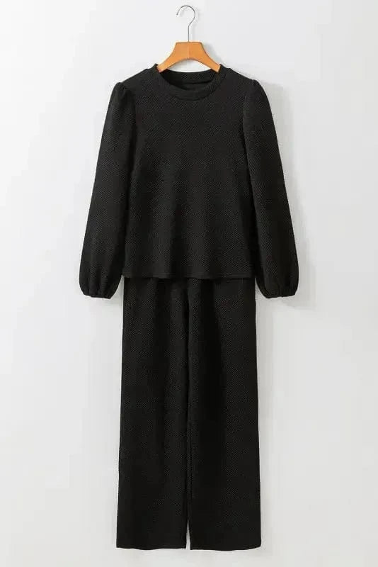 Two Piece Pants Sets Puff-Sleeve Top with Coordinated Pants