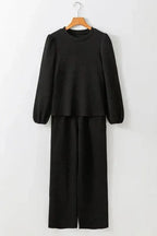 Two Piece Pants Sets Puff-Sleeve Top with Coordinated Pants