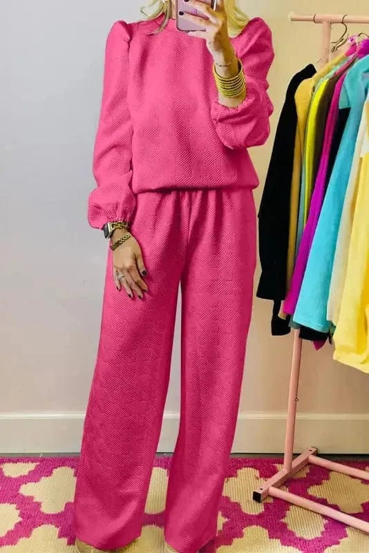 Two Piece Pants Sets Rose Red / S / 95%Polyester+5%Elastane Ruby Ruffle Sleeve Co-ord Set