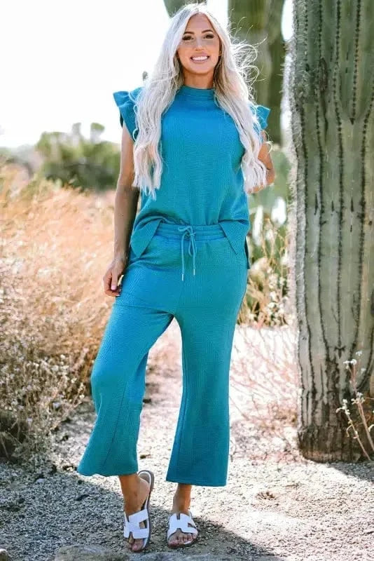 Two Piece Pants Sets Skobeloff Summer Top and Cropped Loose Pants Set