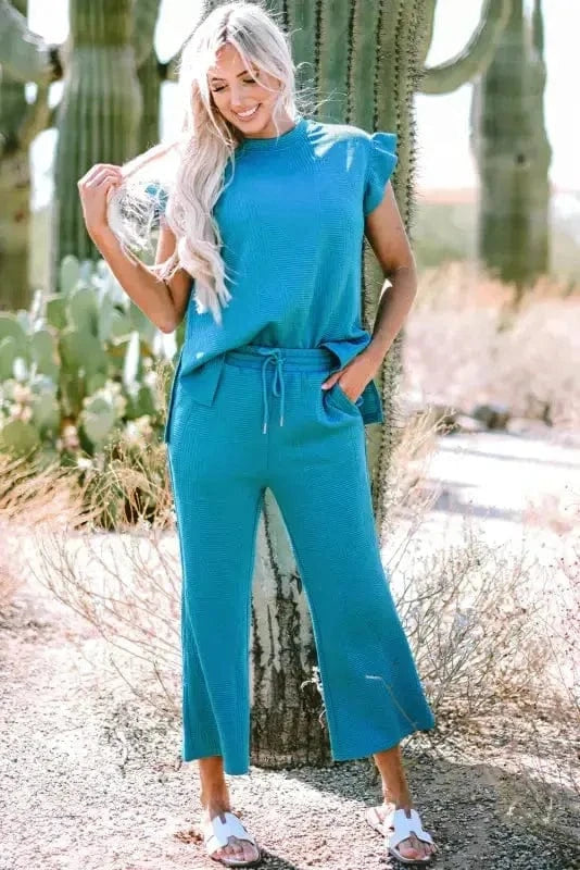 Two Piece Pants Sets Skobeloff Summer Top and Cropped Loose Pants Set