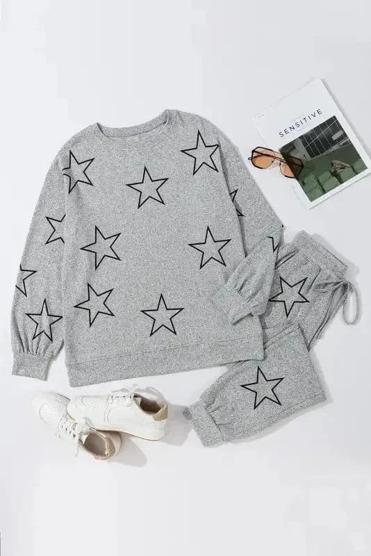 Two Piece Pants Sets Stars High Waist Lounge Set