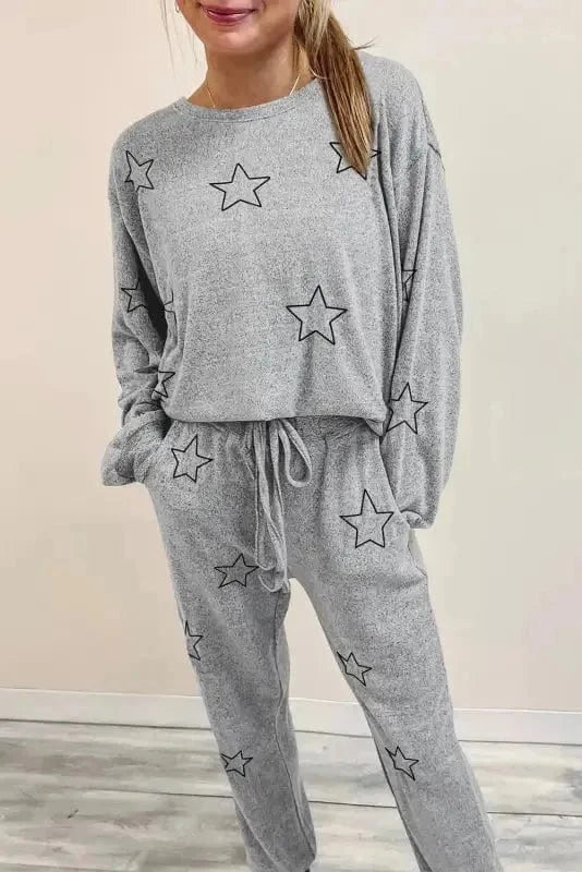 Two Piece Pants Sets Stars High Waist Lounge Set