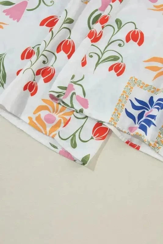 Two Piece Pants Sets White Floral Two Pieces Pants Set