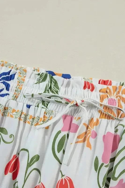 Two Piece Pants Sets White Floral Two Pieces Pants Set