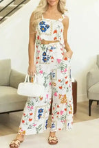Two Piece Pants Sets White Floral Two Pieces Pants Set