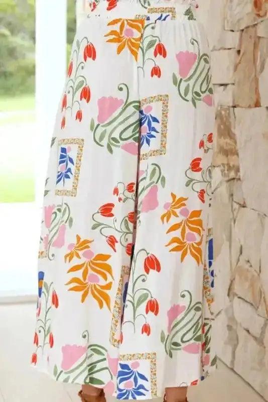 Two Piece Pants Sets White Floral Two Pieces Pants Set