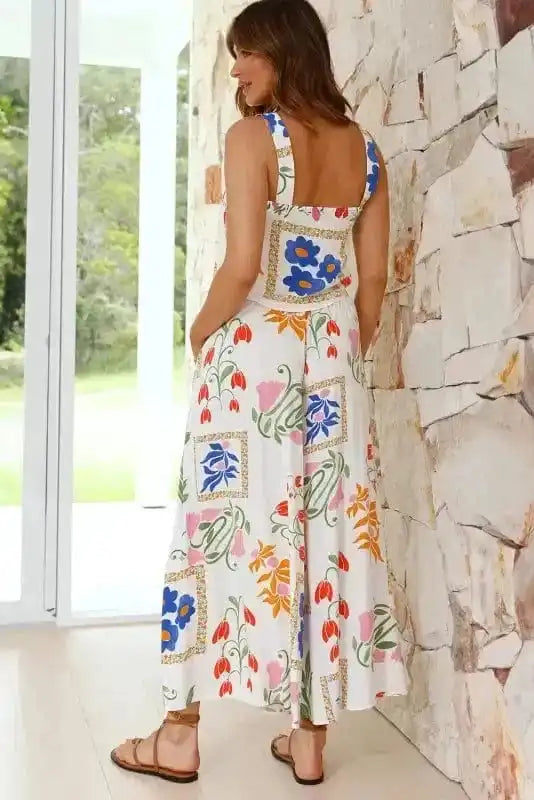 Two Piece Pants Sets White Floral Two Pieces Pants Set