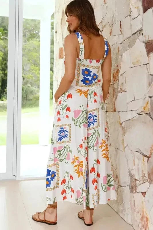 Two Piece Pants Sets White Floral Two Pieces Pants Set
