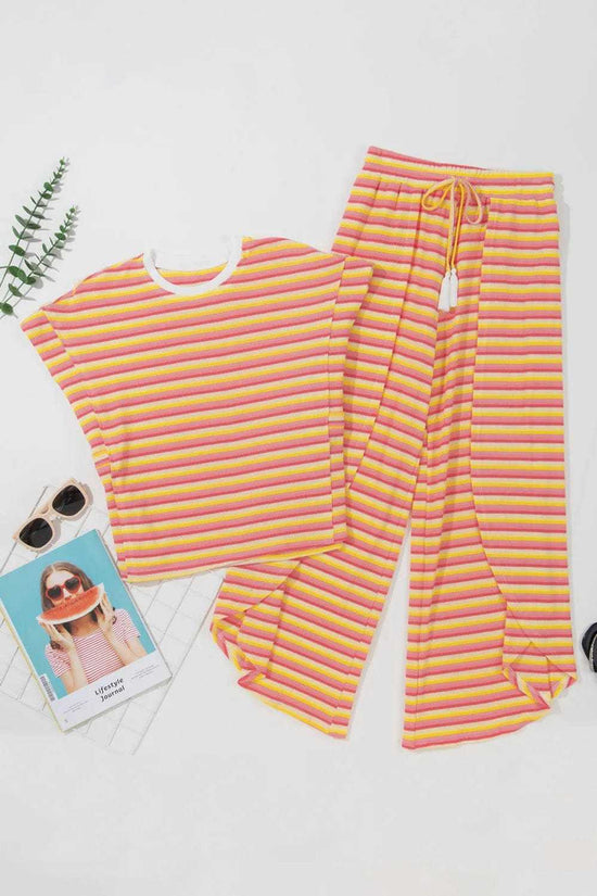 Two Piece Pants Sets Yellow Stripe / S / 95%Cotton+5%Elastane Funky Stripes Wide Leg Pants Set