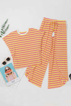 Two Piece Pants Sets Yellow Stripe / S / 95%Cotton+5%Elastane Funky Stripes Wide Leg Pants Set