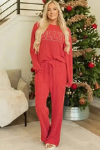 Two Piece Sets/Pant Sets JOLLY Fire-Set: Red Corded Top & Pocketed Pants