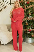 Two Piece Sets/Pant Sets JOLLY Fire-Set: Red Corded Top & Pocketed Pants