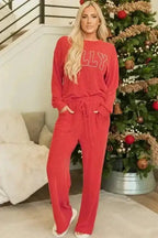 Two Piece Sets/Pant Sets JOLLY Fire-Set: Red Corded Top & Pocketed Pants