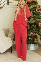 Two Piece Sets/Pant Sets JOLLY Fire-Set: Red Corded Top & Pocketed Pants