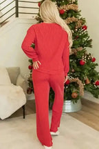 Two Piece Sets/Pant Sets JOLLY Fire-Set: Red Corded Top & Pocketed Pants