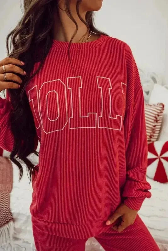 Two Piece Sets/Pant Sets JOLLY Fire-Set: Red Corded Top & Pocketed Pants